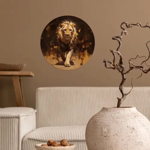 Leeuw - Geschilderd - Abstract - Goud Wandcirkel behangsticker klein -sfeer1