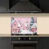 Kerstdorp - Roze - Winter - Sneeuw - Huizen keuken achterwand spatscherm klein -sfeer1