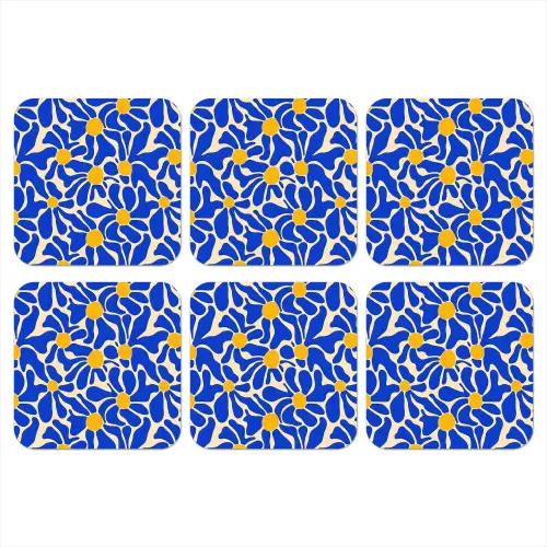 Abstract - Bloem - Blauw onderzetter kurk middel 366 -3d