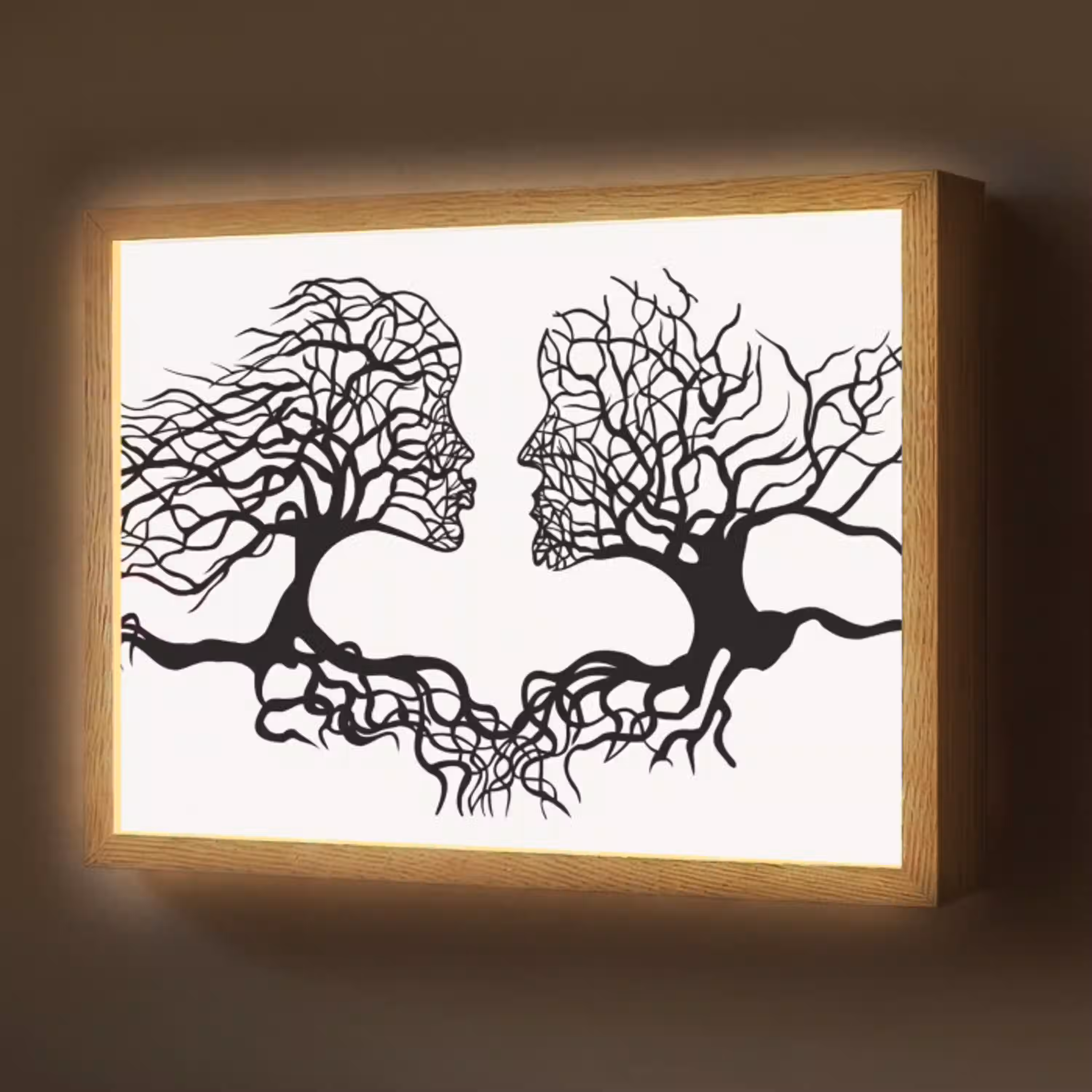 Bomen - Gezicht - Kunst - Abstract Light Box met batterij (Wandlamp) middel -z3d_website