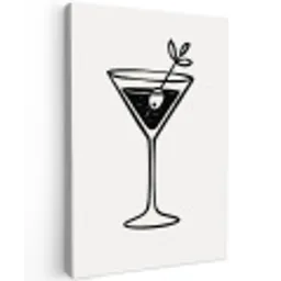 Cocktail - Glas - Olijf - Minimalistisch Tuinposter op houten frame 2 cm dik middel -3d