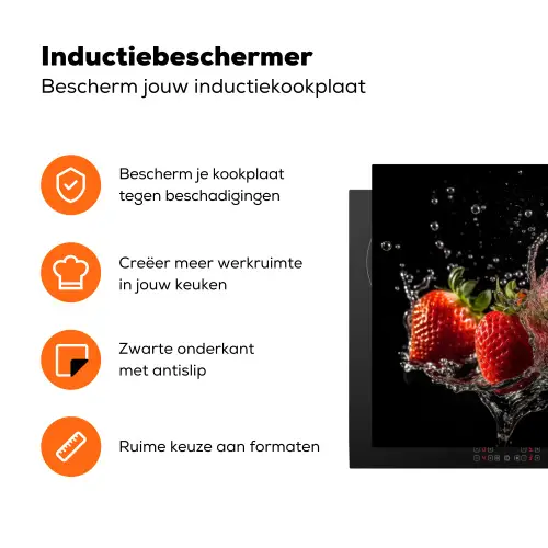 Aardbeien - Fruit - Rood - Water - Zwart Inductie beschermer vinyl 3mm klein -zzzzzzz-td-ups