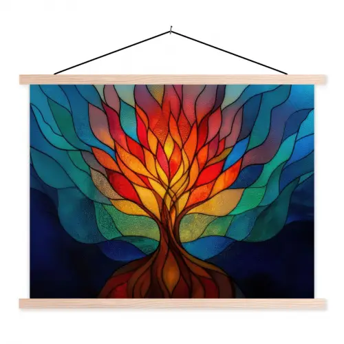 Sierglas - Boom - Rood - Vlakken textielposter latten blank klein -3d