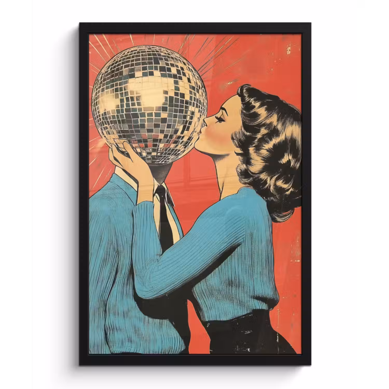 Poster met lijst - Vrouw - Retro - Discobal - Kus
