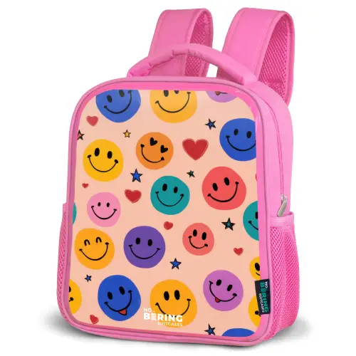 Vrolijk Smiley-patroon Kinderrugzak - Roze middel -schuin