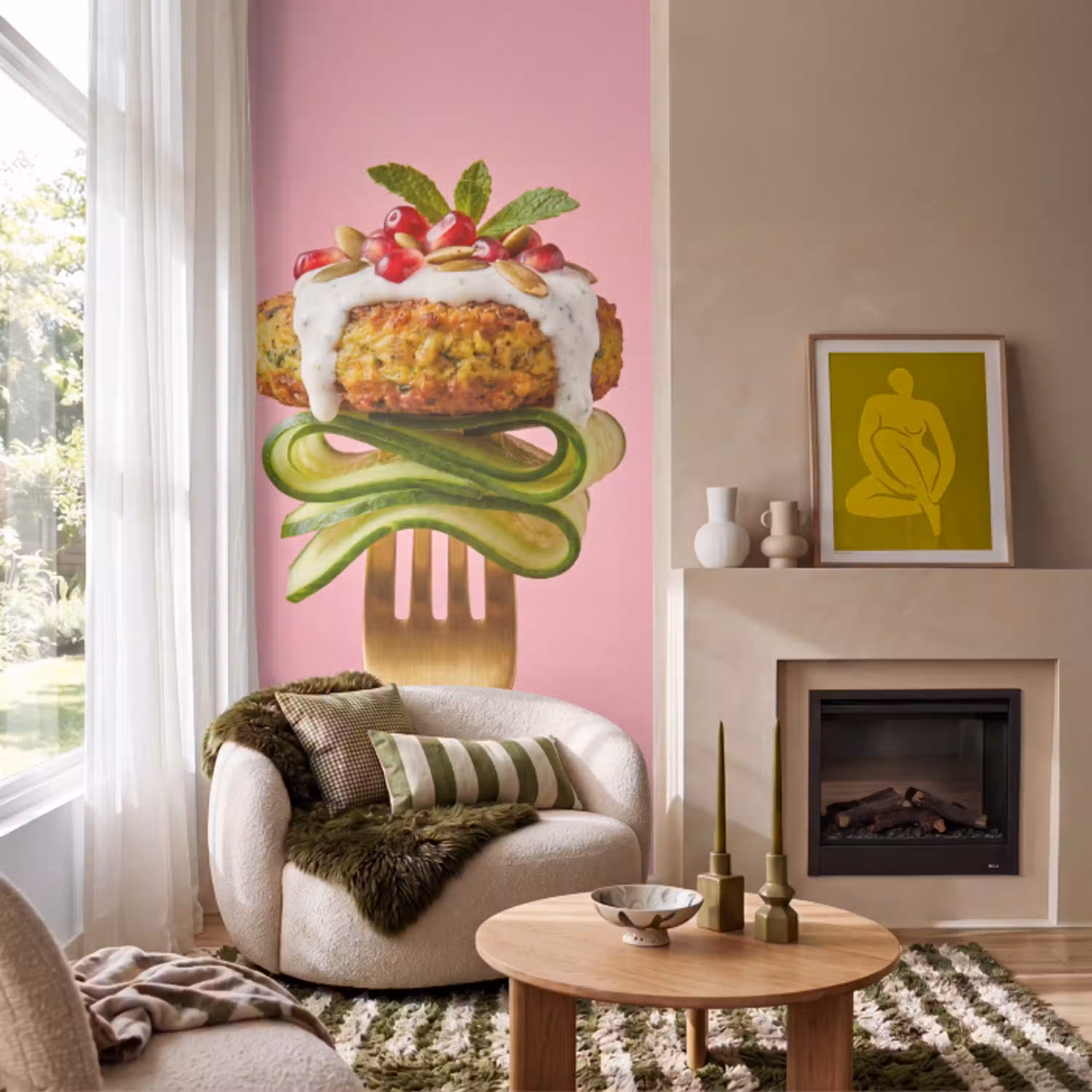 Eten - Vork - Roze Behang Vlies klein -sfeer2