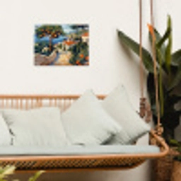 Huizen - Mozaïek - Sinaasappelbomen - Zee tuinposter los doek klein -sfeer7