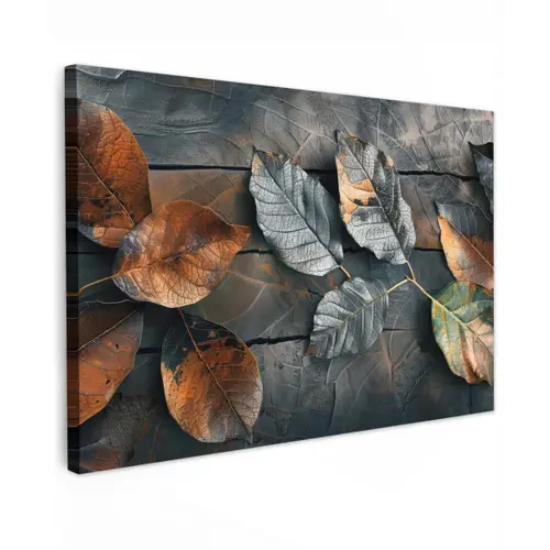 Bladeren - Herfst - Grijs - Natuur canvas 2cm klein -z3d