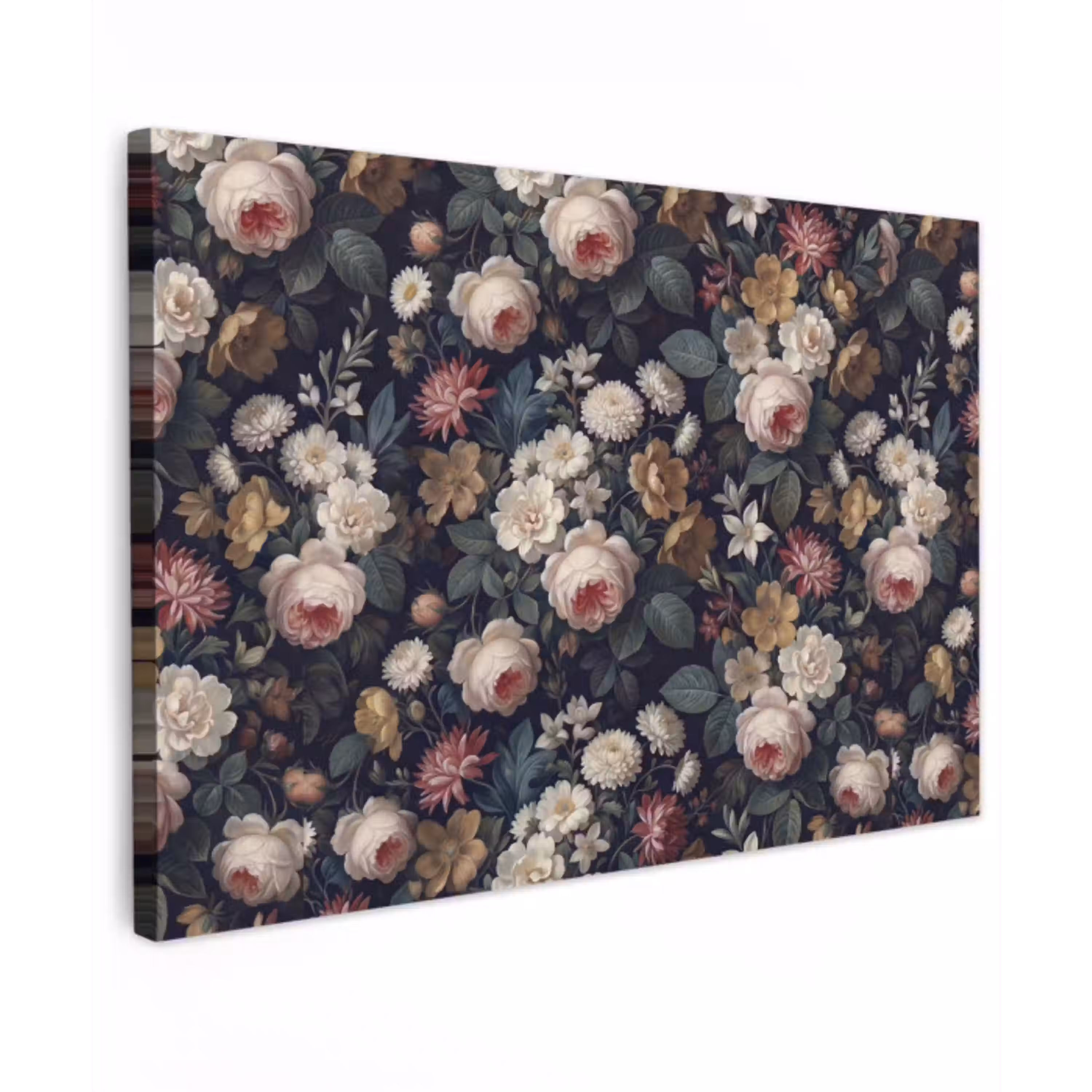 Bloemen - Boeket - Botanisch - Vintage - Donkere achtergrond canvas 2cm klein -z3d