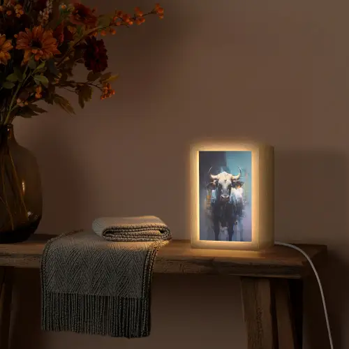 Stier - Zwart - Abstract - Horens Light Box met kabel (Tafellamp) klein -sfeer4