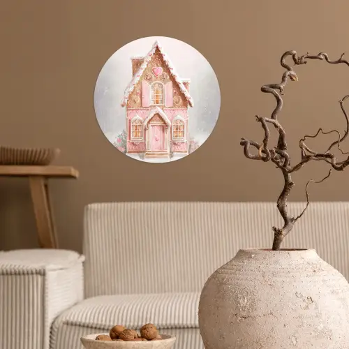 Huisje - Suiker - Pastel Wandcirkel behangsticker klein -sfeer1
