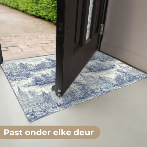 Huizen - Bomen - Water - Vogels - Blauw Deurmat klein 898 -USP_NL