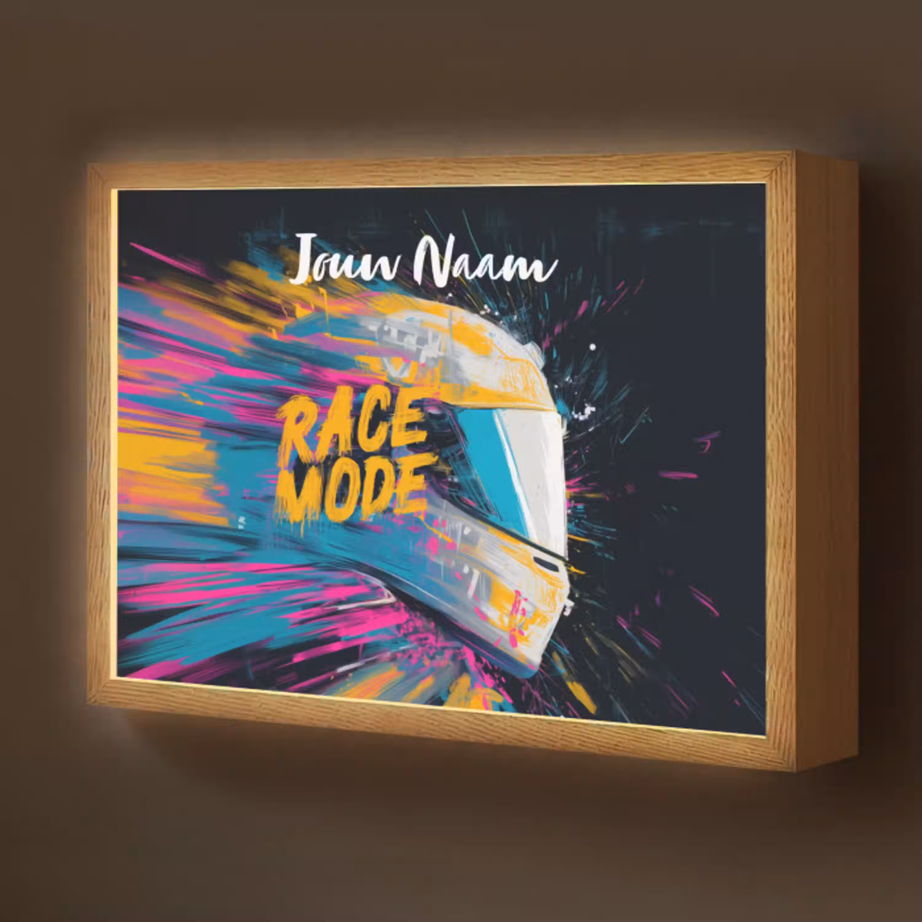 Racehelm - Abstract - Verf - Kleurrijk Light Box met batterij (Wandlamp kind) middel -z3d_website