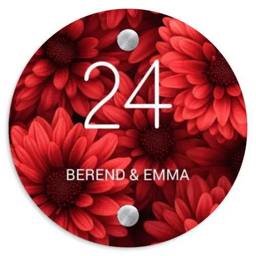 Rode bloemen - Klassiek Naambord Rond klein -3d