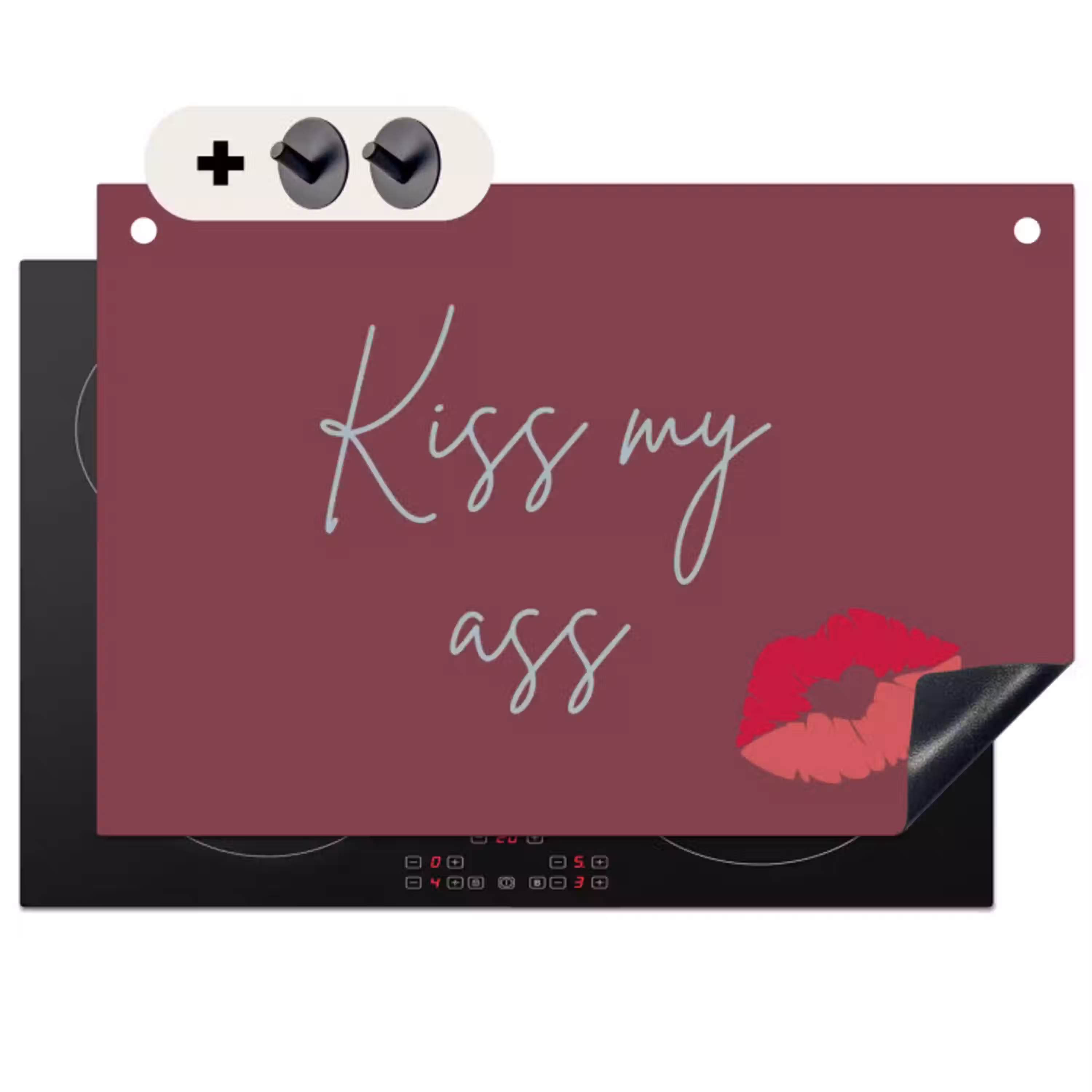 Kiss my ass - Lip - Bordeaux Inductie beschemer met haakjes klein -3d