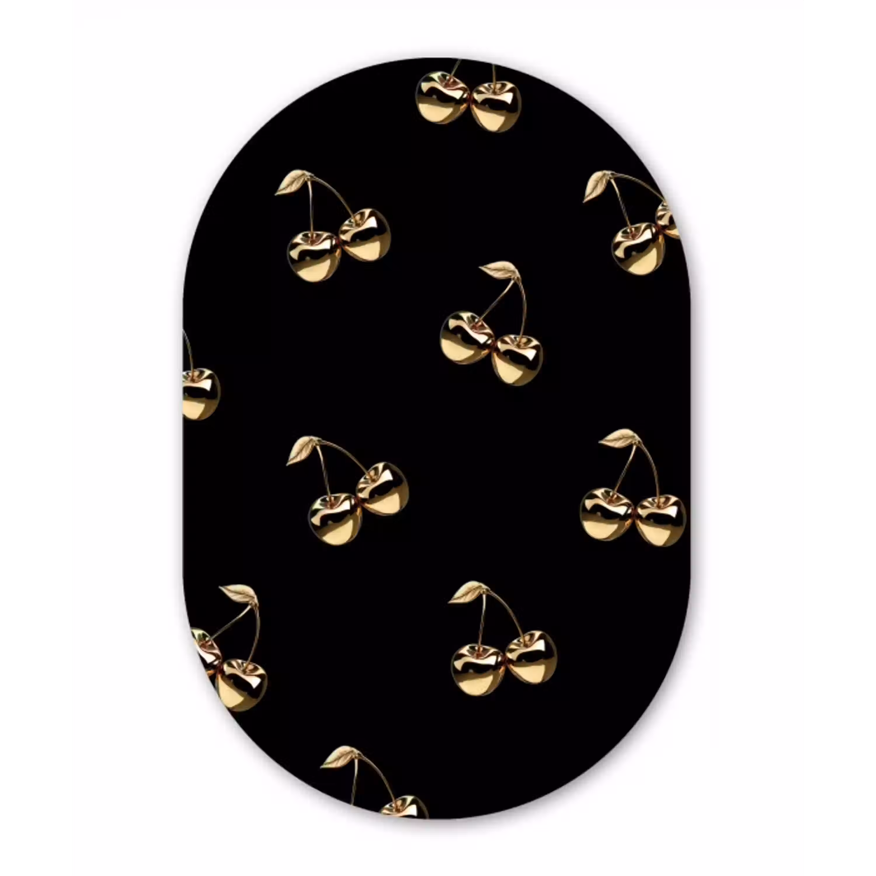 Patroon - Kersen - Goud - Chrome Wandcirkel Ovaal Forex klein -3d