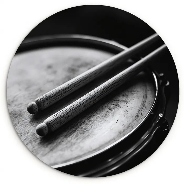 Trommel - Close-up - Drumstokken - Zwart Wandcirkel kunststof plaat 5mm dik klein -3d