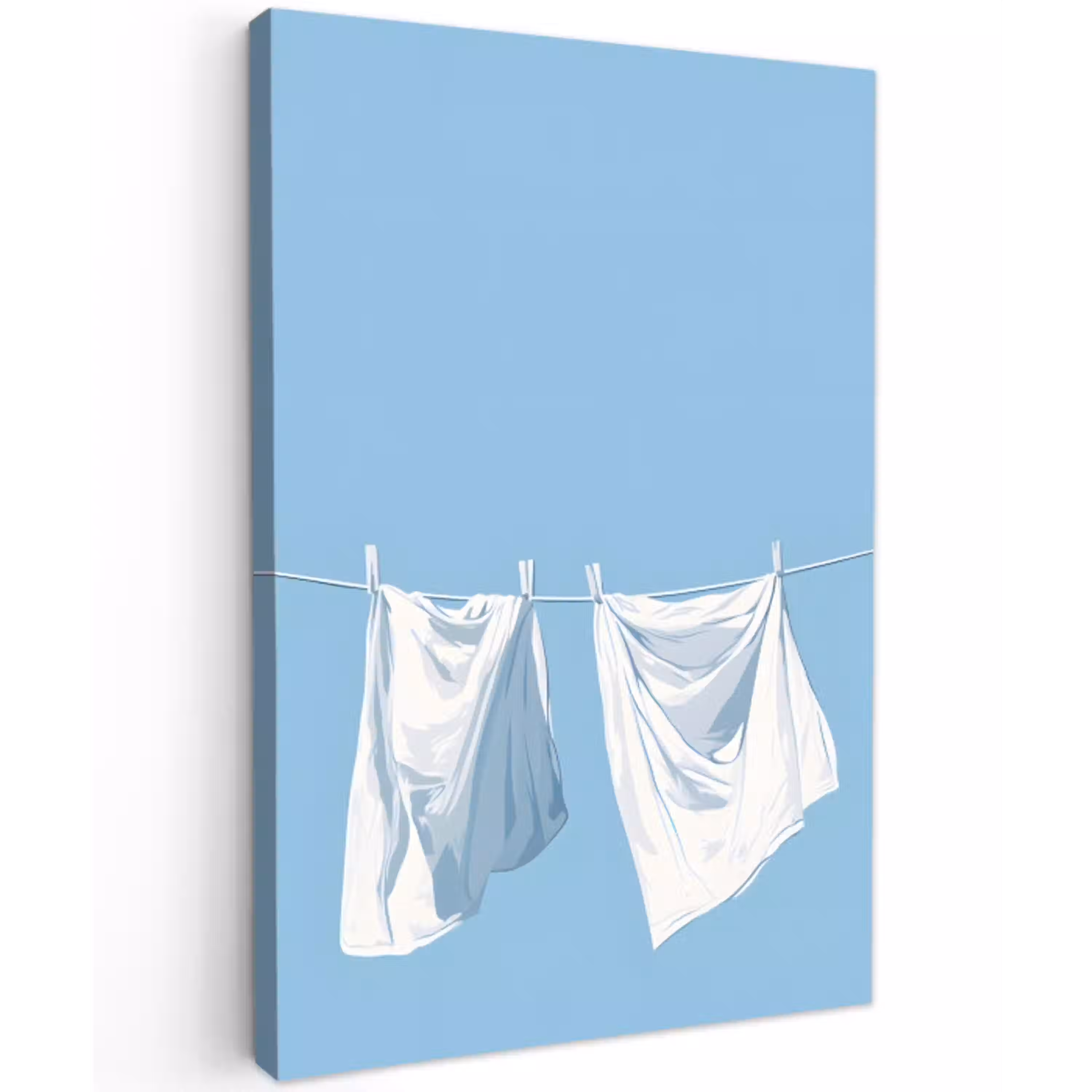 Lakens - Waslijn - Blauw - Minimalistisch Tuinposter op houten frame 2 cm dik middel -3d