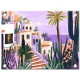 Huizen - Minimalistisch - Palmbomen - Kust tuinposter los doek klein -3d