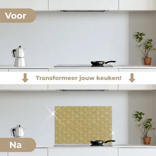 Waaier - Geometrisch - Groen keuken achterwand spatscherm klein 900 -voor_na_NL