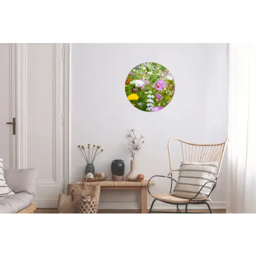 Bloemen - Natuur - Groen - Gras - Paars - Wit Wandcirkel aluminium klein -woonkamer