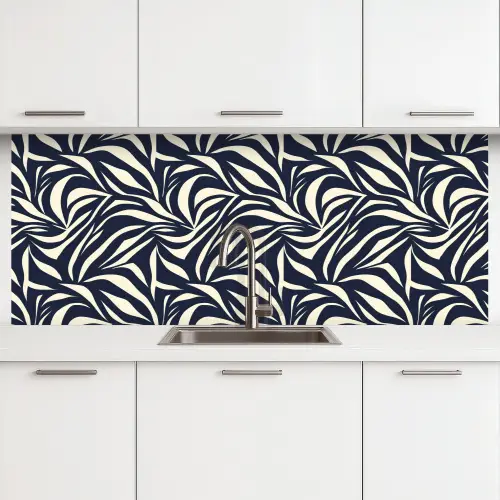 Bladvormen - Blauw - Patroon - Wit keuken achterwand 2 middel 871 -3d