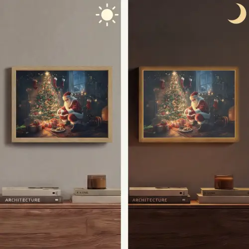 Kerstman - Haard - Donker Light Box met batterij (Wandlamp) middel -sfeer3