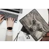 Schotse hooglander - Zwart - Wit - Hout laptophoes neopreen klein -bureau