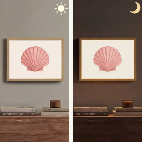 Schelp - Roze - Ribbels Light Box met batterij (Wandlamp) middel -sfeer3