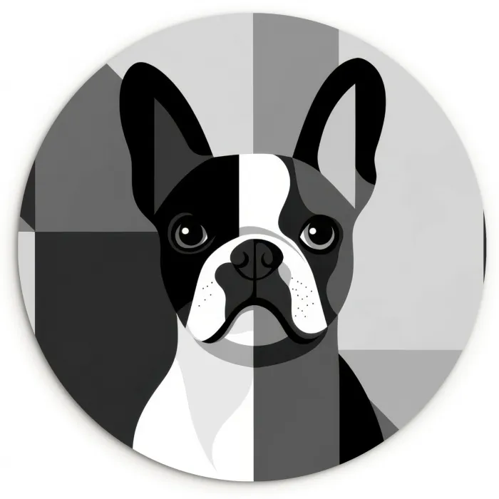 Buldog - Zwart - Abstract - Vlakken Wandcirkel kunststof plaat 5mm dik klein -3d