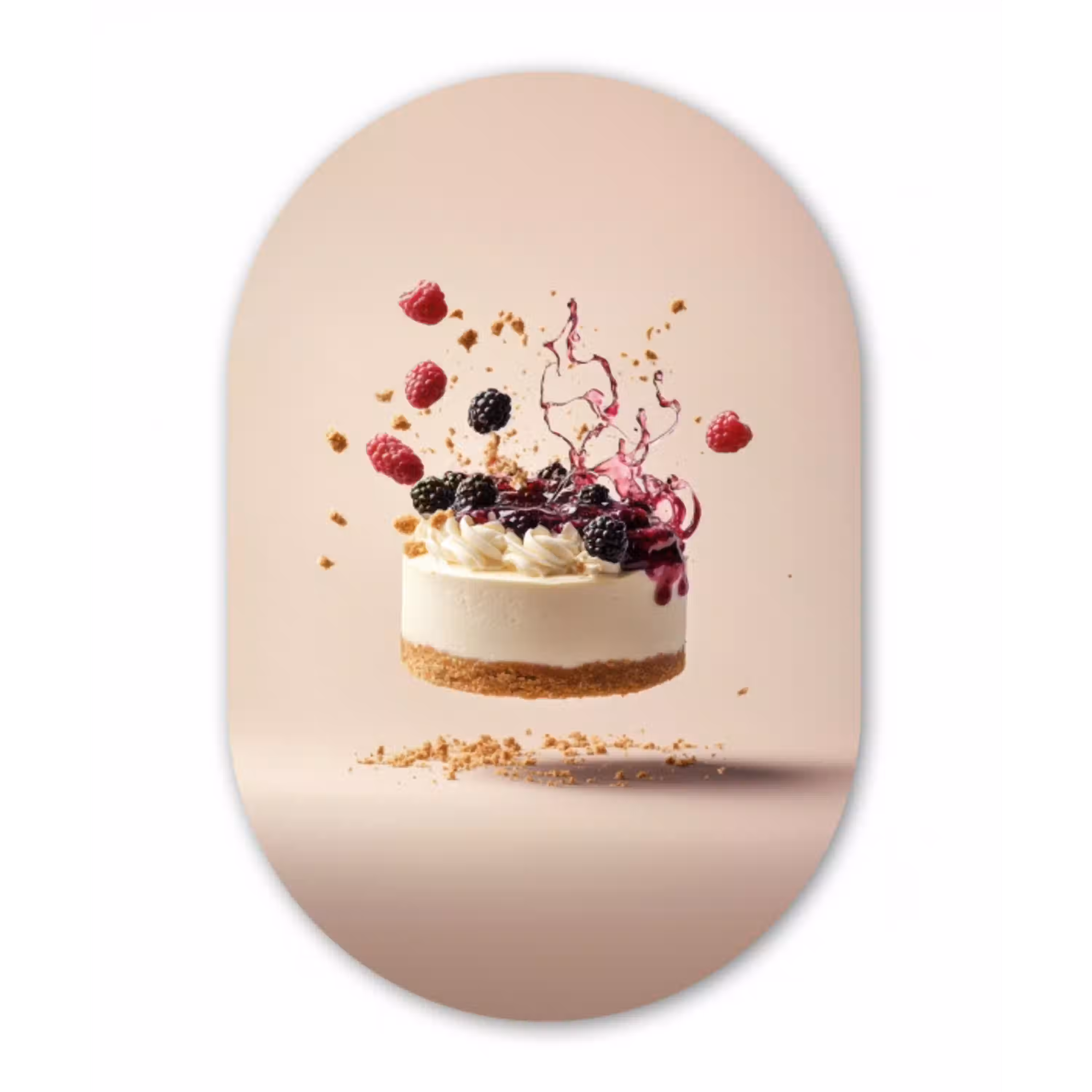 Cheesecake - Eten - Roze - Taart Wandcirkel Ovaal Glas middel -3d