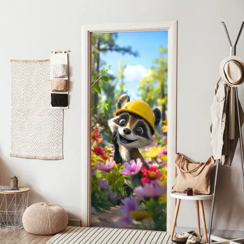 Wasbeer  - Natuur - Bloemen - Bouwhelm deurposter klein -sfeer6