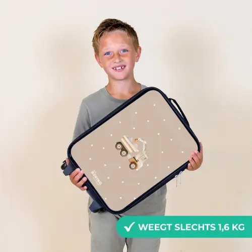 Gele kiepwagen met stenen en stippenpatroon Kinderkoffer - Zwart klein -sfeer4_NL