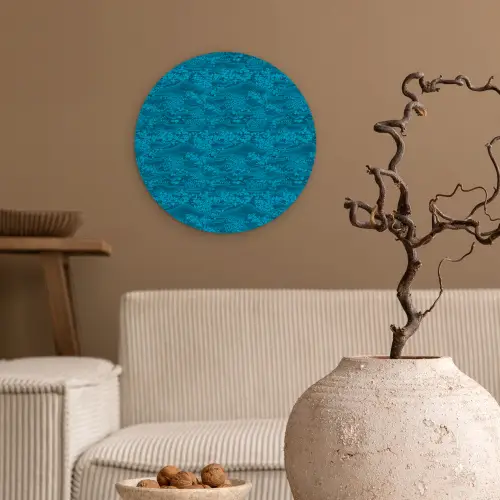 Turquoise - Heuvels - Bloemen Wandcirkel plexiglas klein 852 -sfeer1