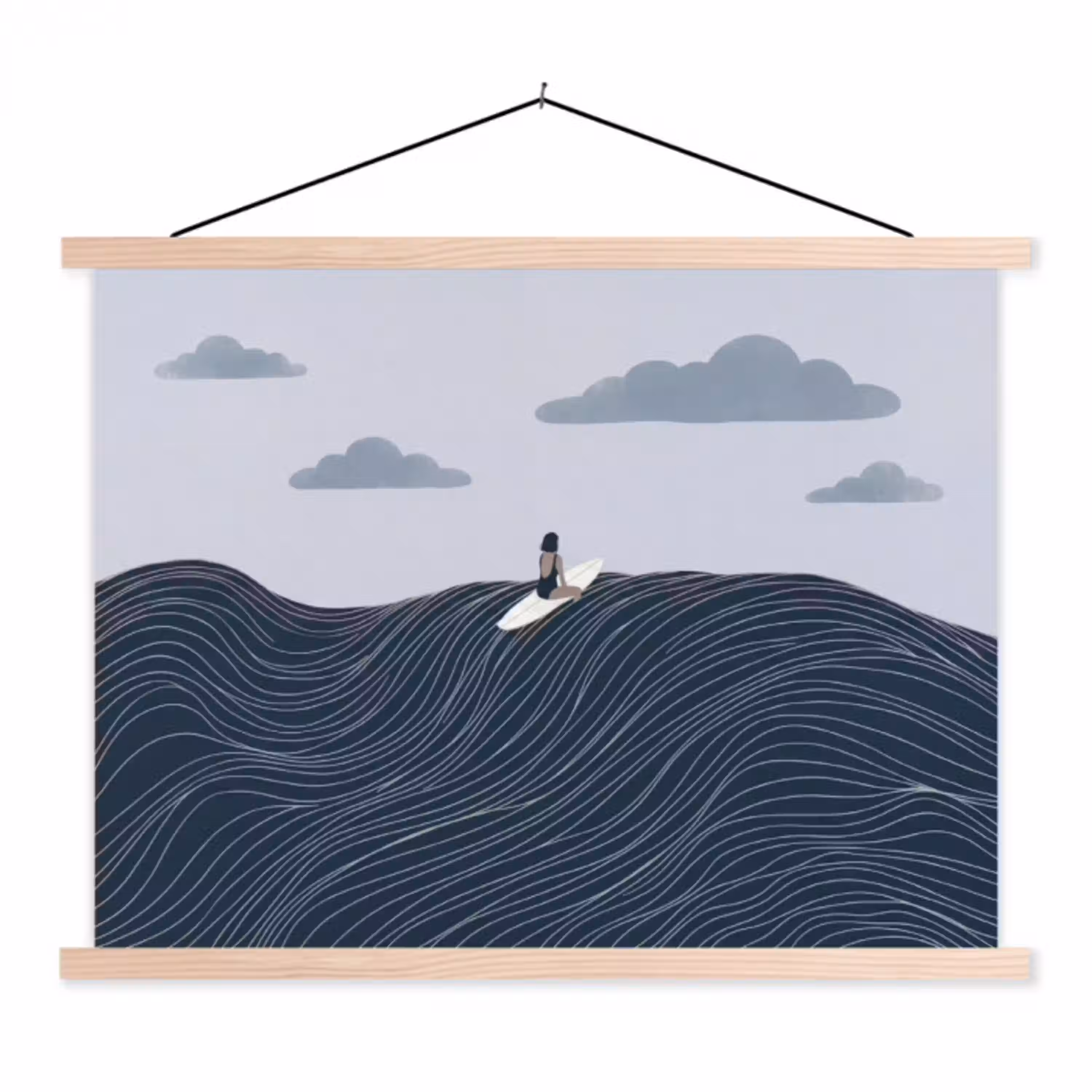 Persoon - Surfen - Oceaan - Natuur - Modern textielposter latten blank klein -3d