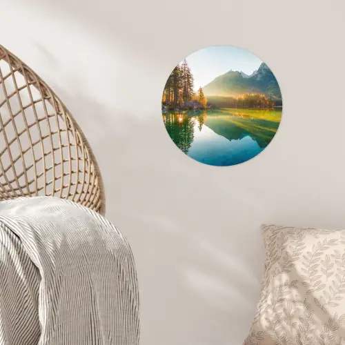 Meer - Bos - Bergen - Natuur - Zon - Landschap Wandcirkel behangsticker klein -sfeer4