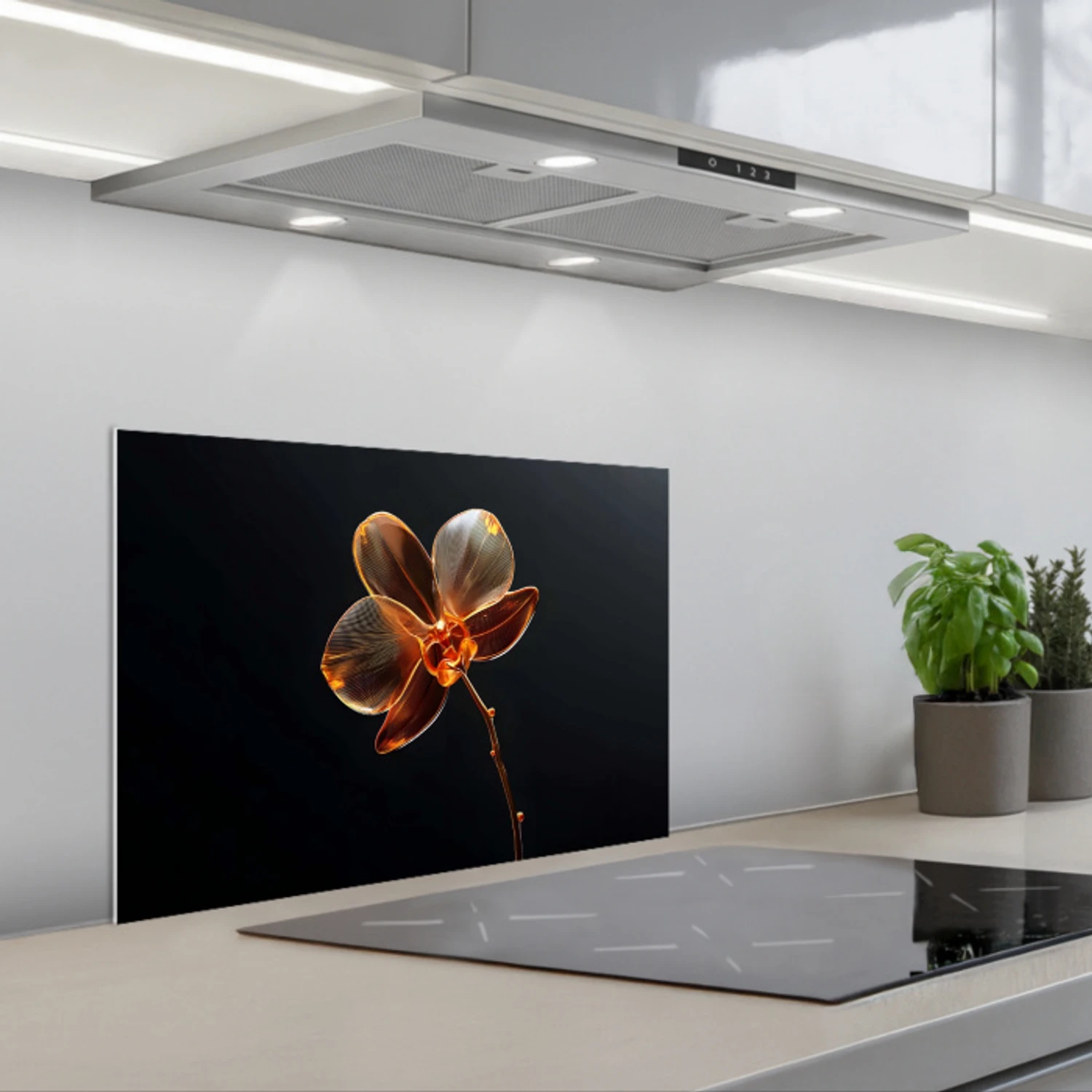 Orchidee - Doorzichtig - Bloem keuken achterwand spatscherm klein -3d_schuin