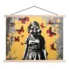 Meisje - Gasmasker - Vlinders - Graffiti textielposter latten blank klein -3d