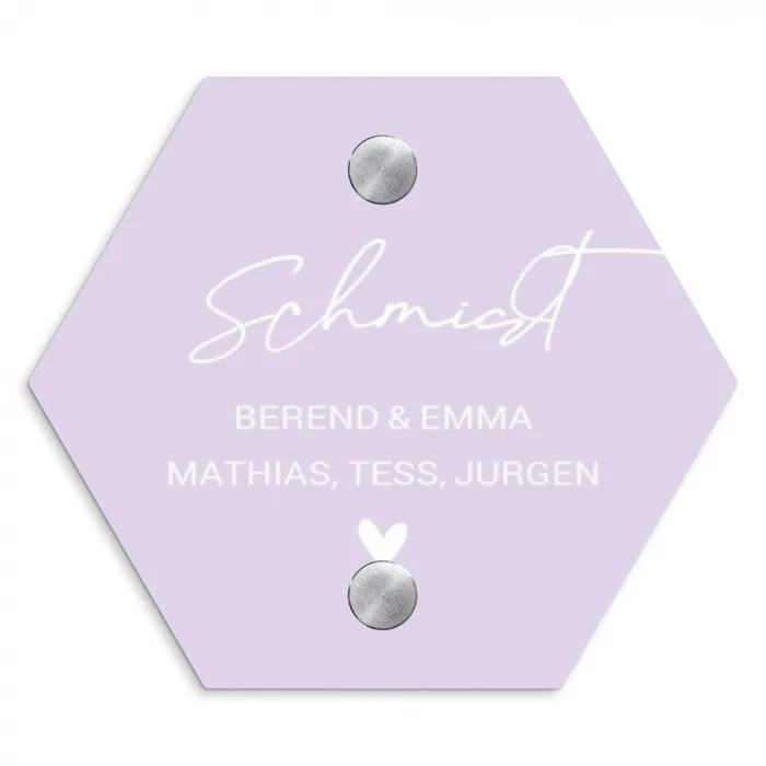 Lila - Sierlijk Naambord Hexagon klein -3d
