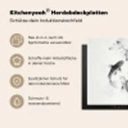 Lotusbloemen - Vissen - Bladeren - Zwart Inductie beschermer vinyl 3mm middel -zzzzzzusp-haakje_DE