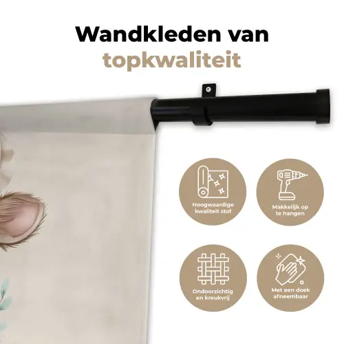 Koe - Bohemian - Kalfje - Bloemen Wandkleed katoen klein -sfeer2