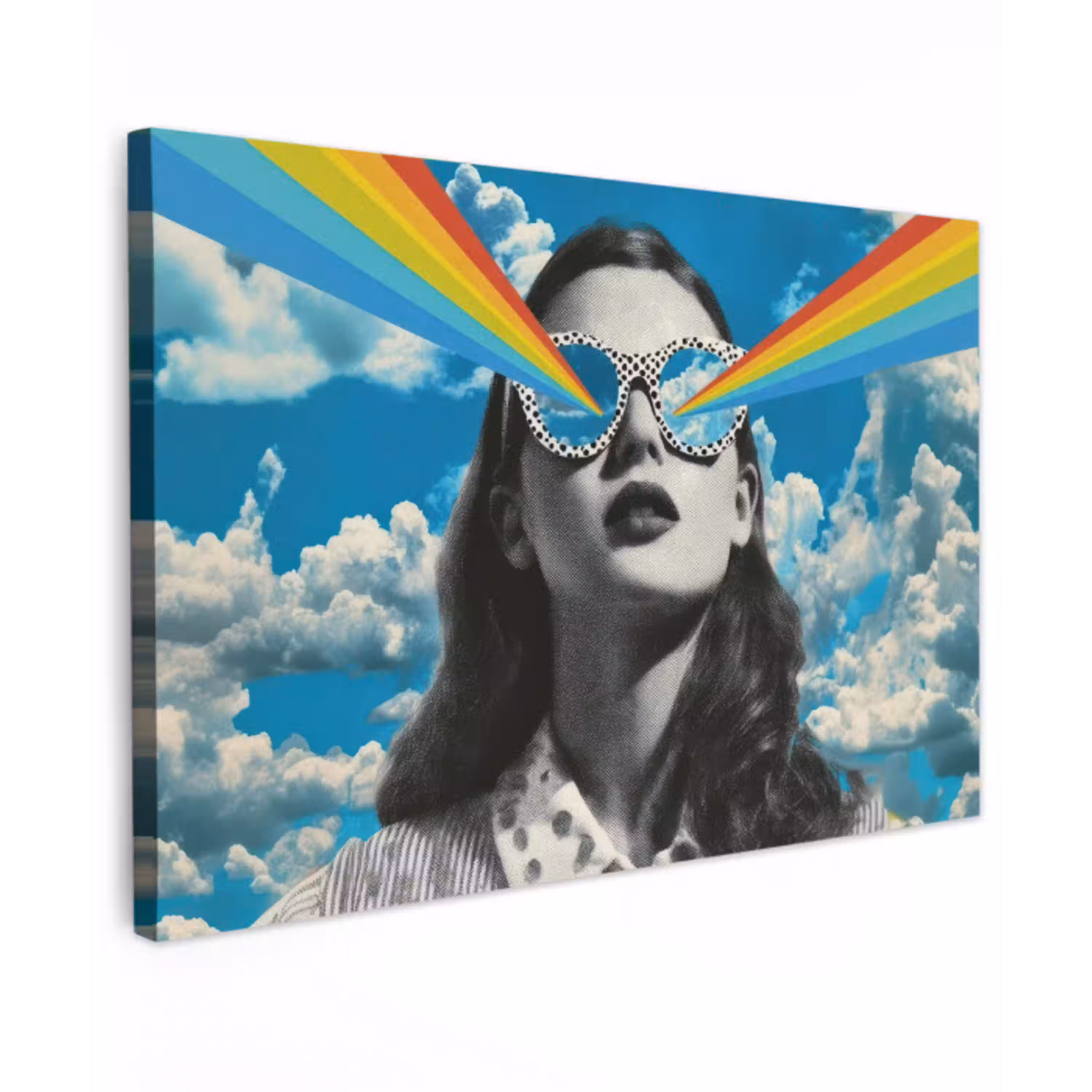 Vrouw - Bril - Regenboog - Wolken canvas 2cm klein -z3d
