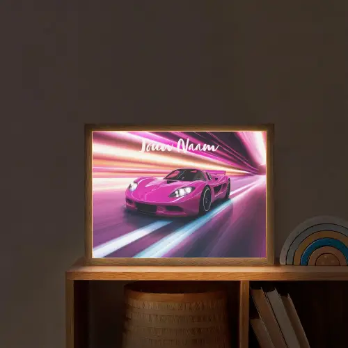 Raceauto - Roze - Neon Light Box met batterij (Wandlamp kind) middel -sfeer1_kind