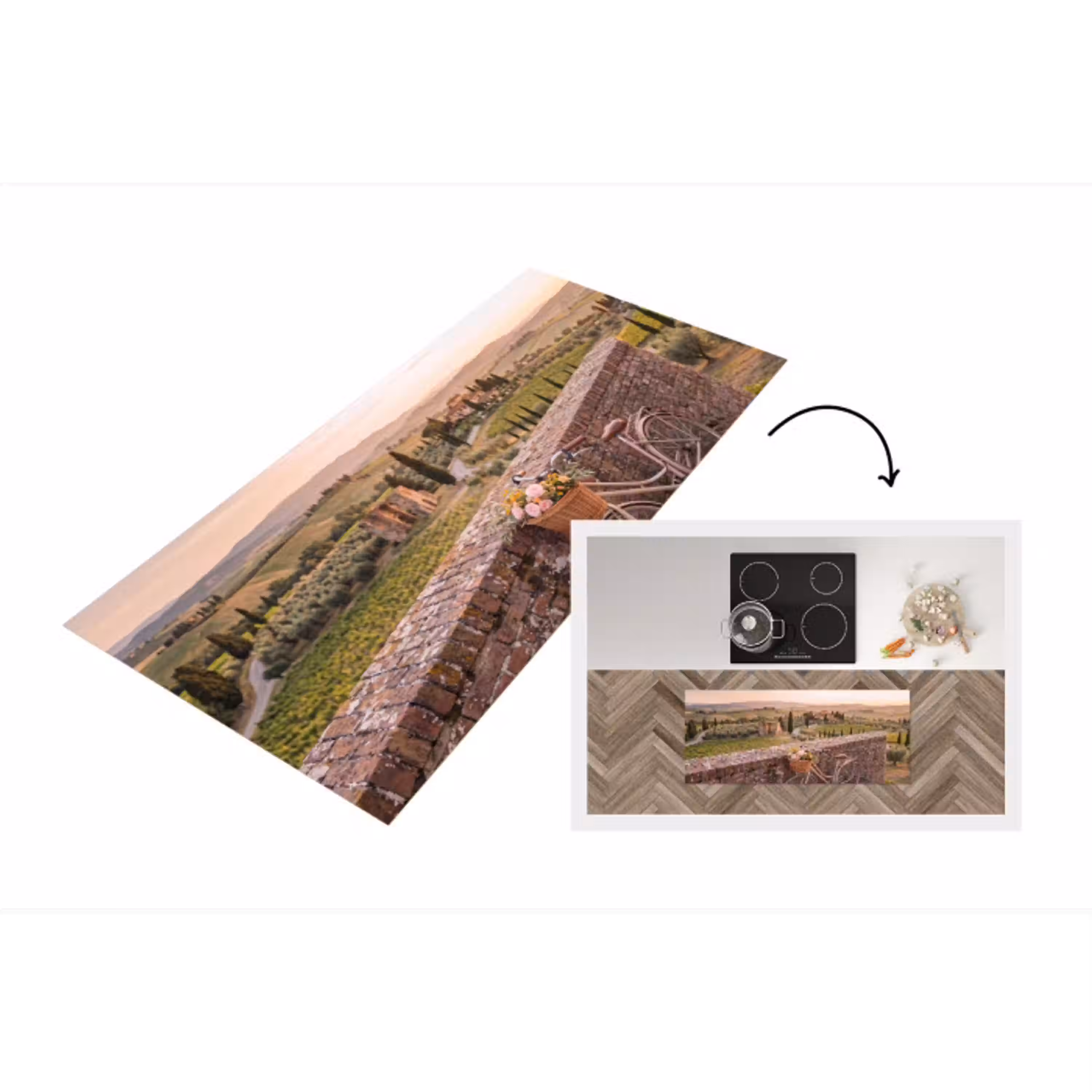 Fiets - Bloemen - Toscane - Landschap - Roze Keukenloper - keukenmat middel -3d