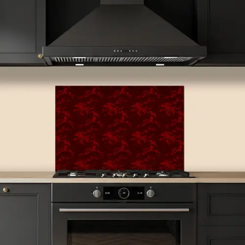 Bloemen - Donkerrood - Patroon keuken achterwand spatscherm klein 900 -sfeer1