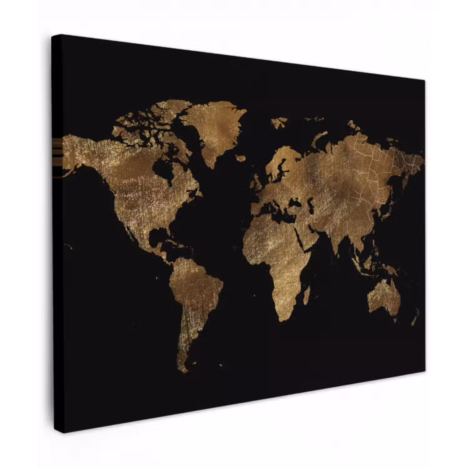 Canvas schilderij - Wereldkaart - Goud - Luxe - Aarde - Zwart
