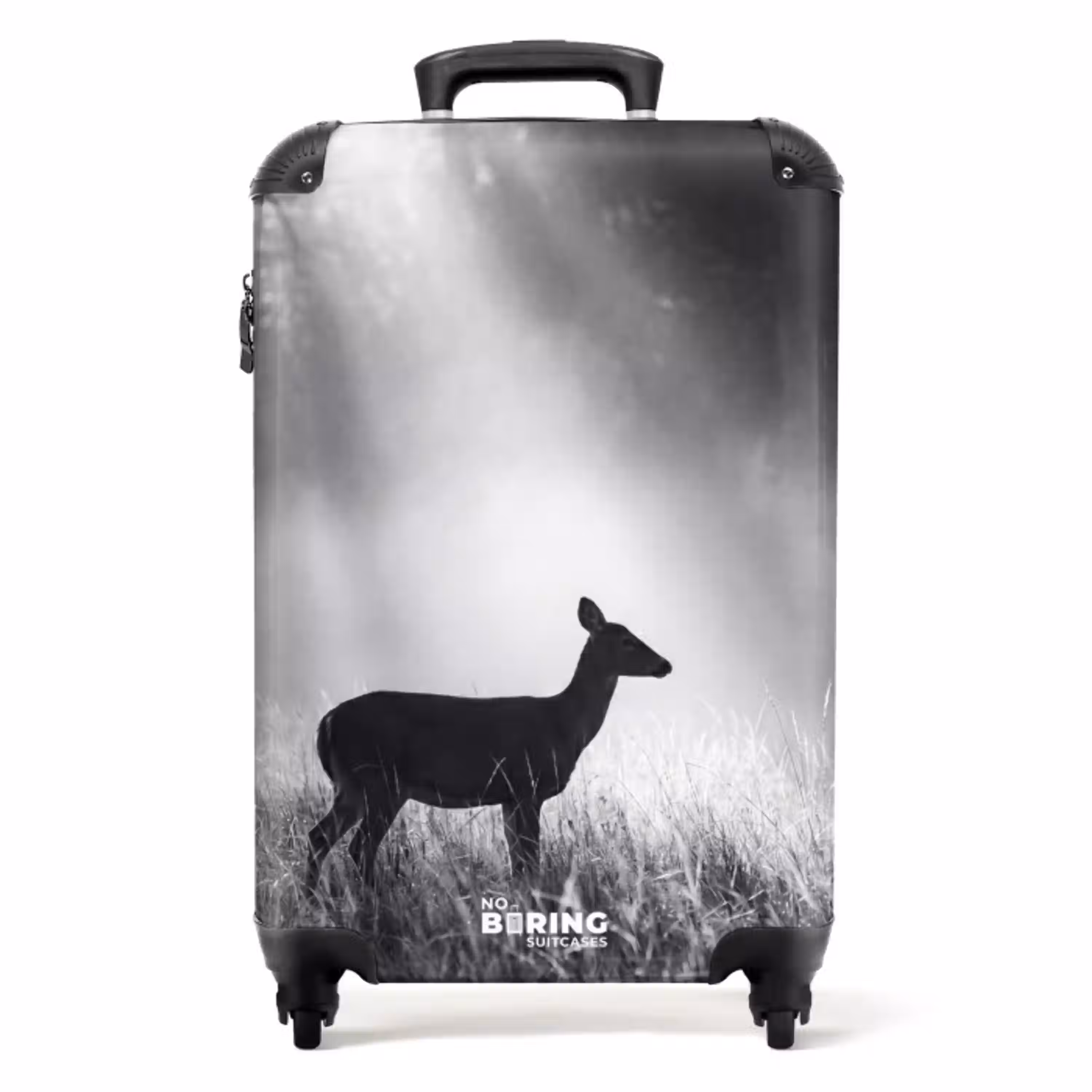 Hert - Bos - Zonnestralen - Zwart-wit - Natuur NBS - Handbagage koffer - Volwassenen Unisex middel -productfoto_recht