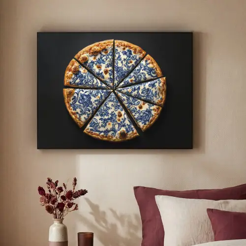Pizza - Eten - Delftsblauw Textielframe zwart klein -sfeer1