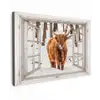 Schotse Hooglander - Sneeuw - Winter - Natuur - Dier - Doorkijk - Landelijk Tuinposter op houten frame 2 cm dik klein -3d