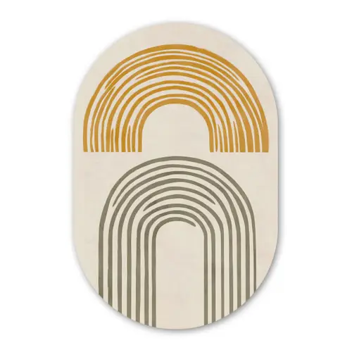Bogen - Lijnen - Oranje - Minimalistisch Wandcirkel Ovaal Glas middel -3d